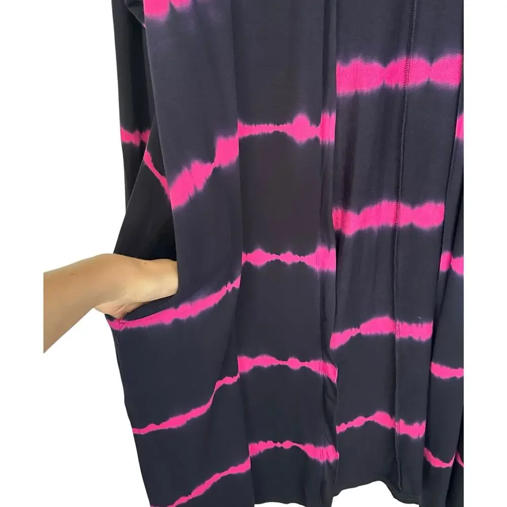 Livi Lane Bryant Striped Duster Cardigan Black Pink 3X Plus Size 22/24